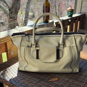 Milly Classic Leather Satchel Handbag in Cream